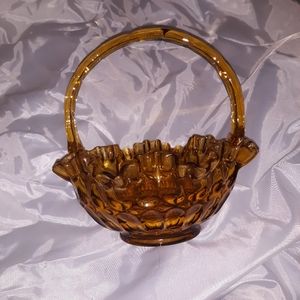 Fenton thumbprint colonial amber glass basket bowl
